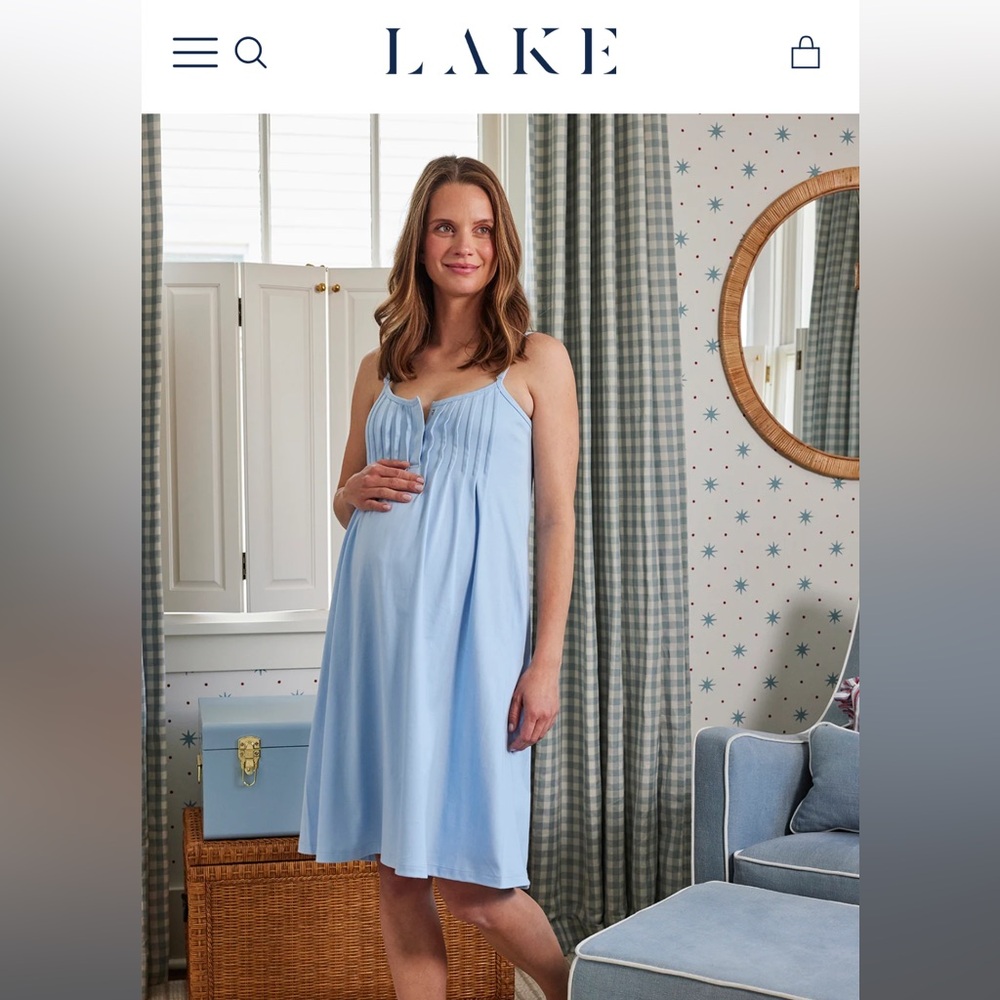 Maternity Pima Pleat Neck Nightgown in French Blue
